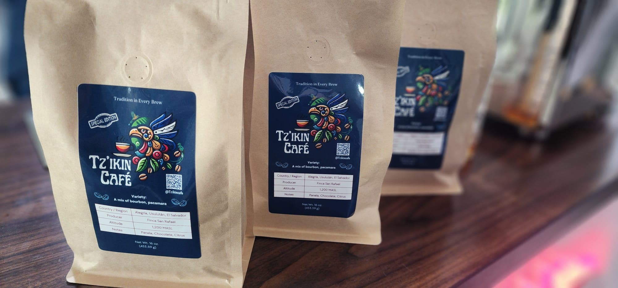 Tz'ikin Cafe branded coffee bags